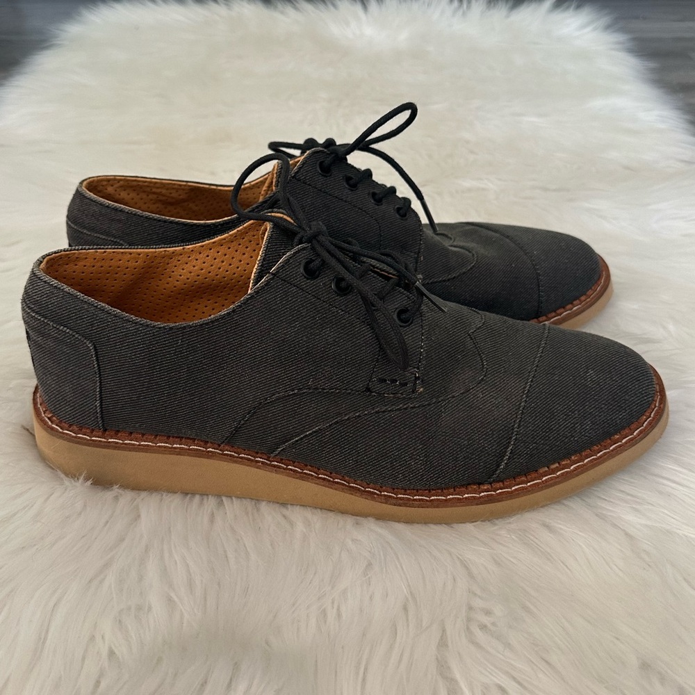 TOMS Men's Brogue Lace-Up Canvas Oxfords Gray Size 10.5